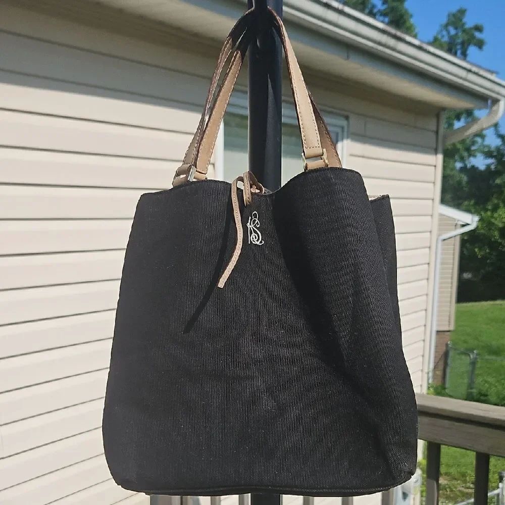 Kate Spade Floral Lined Black Canvas Tote Bag